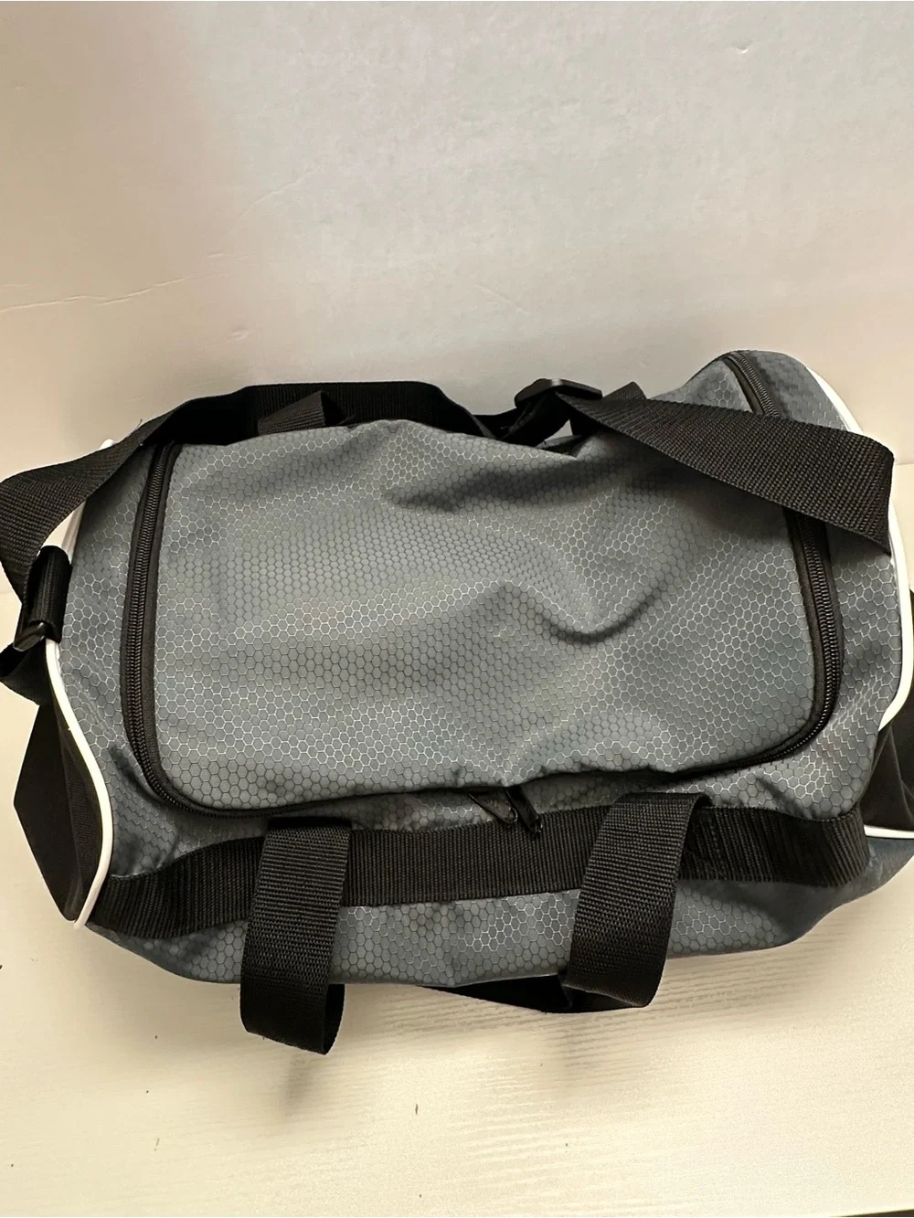 adidas Grey and Black Logo Duffel Bag with White Accents